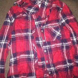 black white and red bejeweled flannel shirt